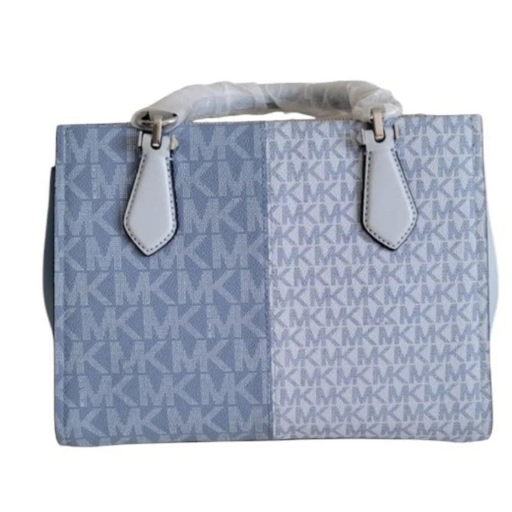 New Michael Kors Marilyn Sky Blue Multi Logo Medium Satchel Handbag purse